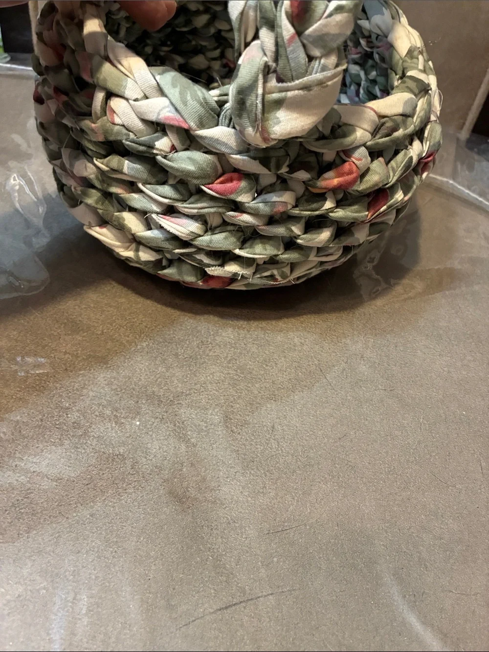 Woven Floral Fabric Basket with Bow Accent - Green Floral